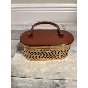 50’s Butterscotch Lucite and Fillegree Brass Box Handbag